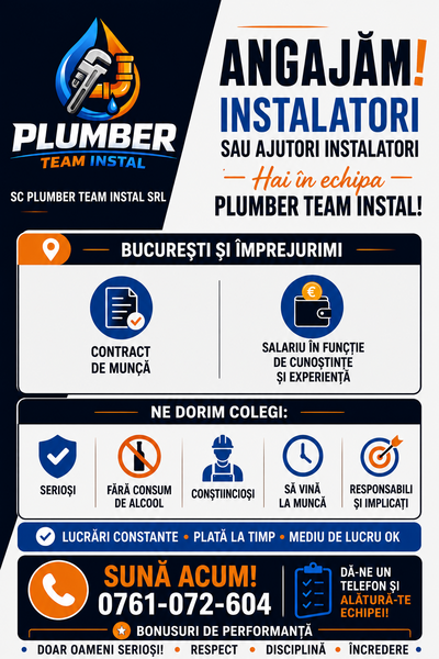 Instalatori sanitare si termice, salariu 6500